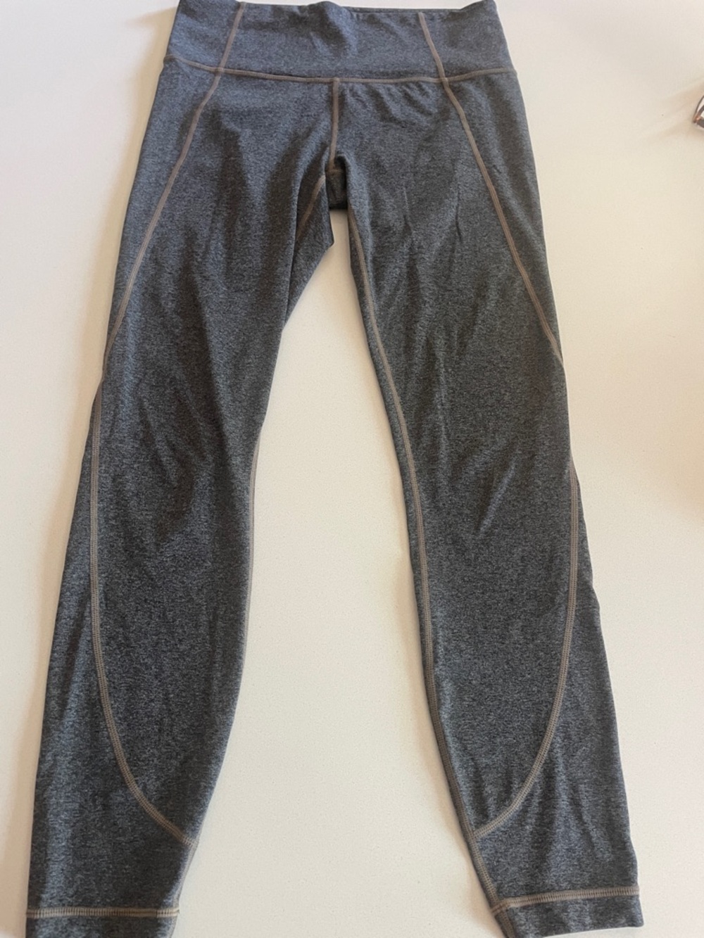 Athleta Gray Heather 7/8 Leggings with Tan Tonal Stitching Medium